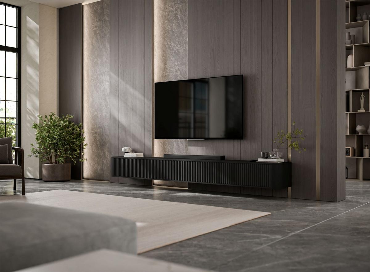 TV-LOWBOARD 2er-Set Aurora Schwarz matt 280 cm - Schwarz, Holzwerkstoff (280/30/35cm) - Meble Lindner