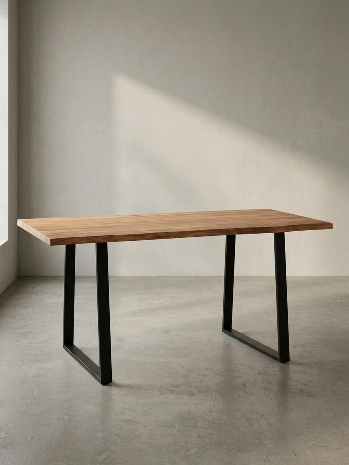 ESSTISCH Massivholz Baumkante Schwarz Metall Handgefertigt TARN, Goldbraun-Schwarz 120x60x76 cm - Schwarz/Braun, Holz (60/120/76cm) - KADIMA DESIGN