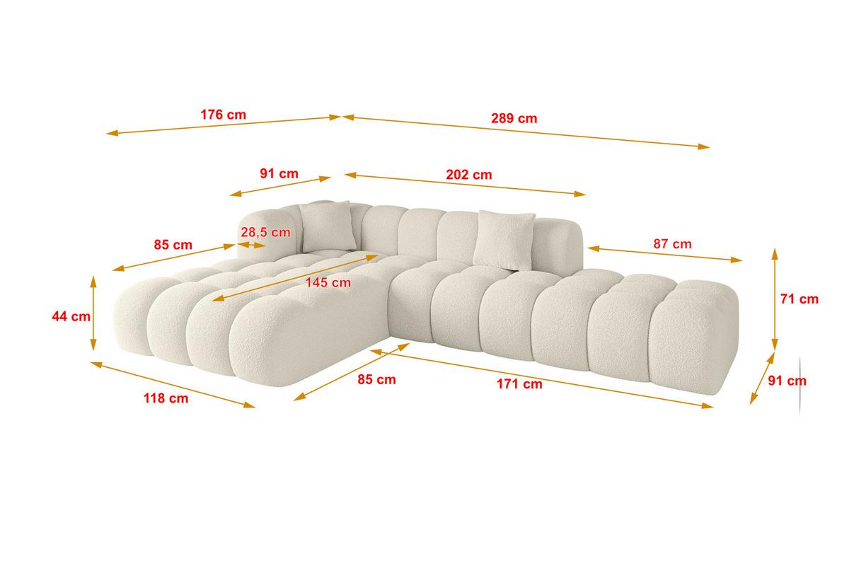 ECKSOFA Ottomane Links OLEA-L2 - 289x176x71 cm Beige - Creme/Schwarz, Holzwerkstoff/Kunststoff (190/309cm) - ALTDECOR