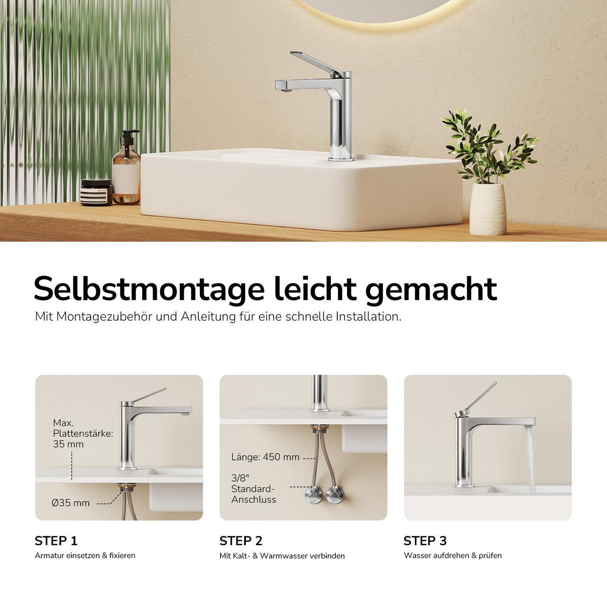 WASCHTISCHARMATUR Chrom 19,5/17,3/4,6 cm - Chromfarben, Metall (17.3/19.3/4.6cm) - EMKE