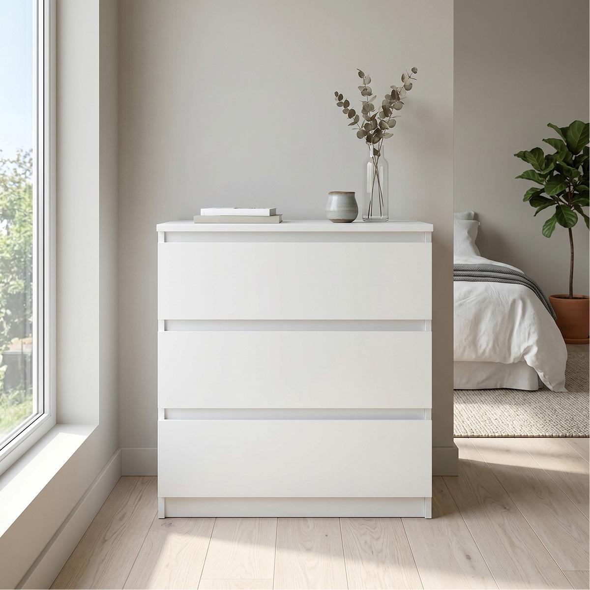 KOMMODE NUDO 70/78,5/39cm mit 3 Schubladen Türen Weiß - Weiß, Holzwerkstoff (70/78.5/39cm) - MASSENO
