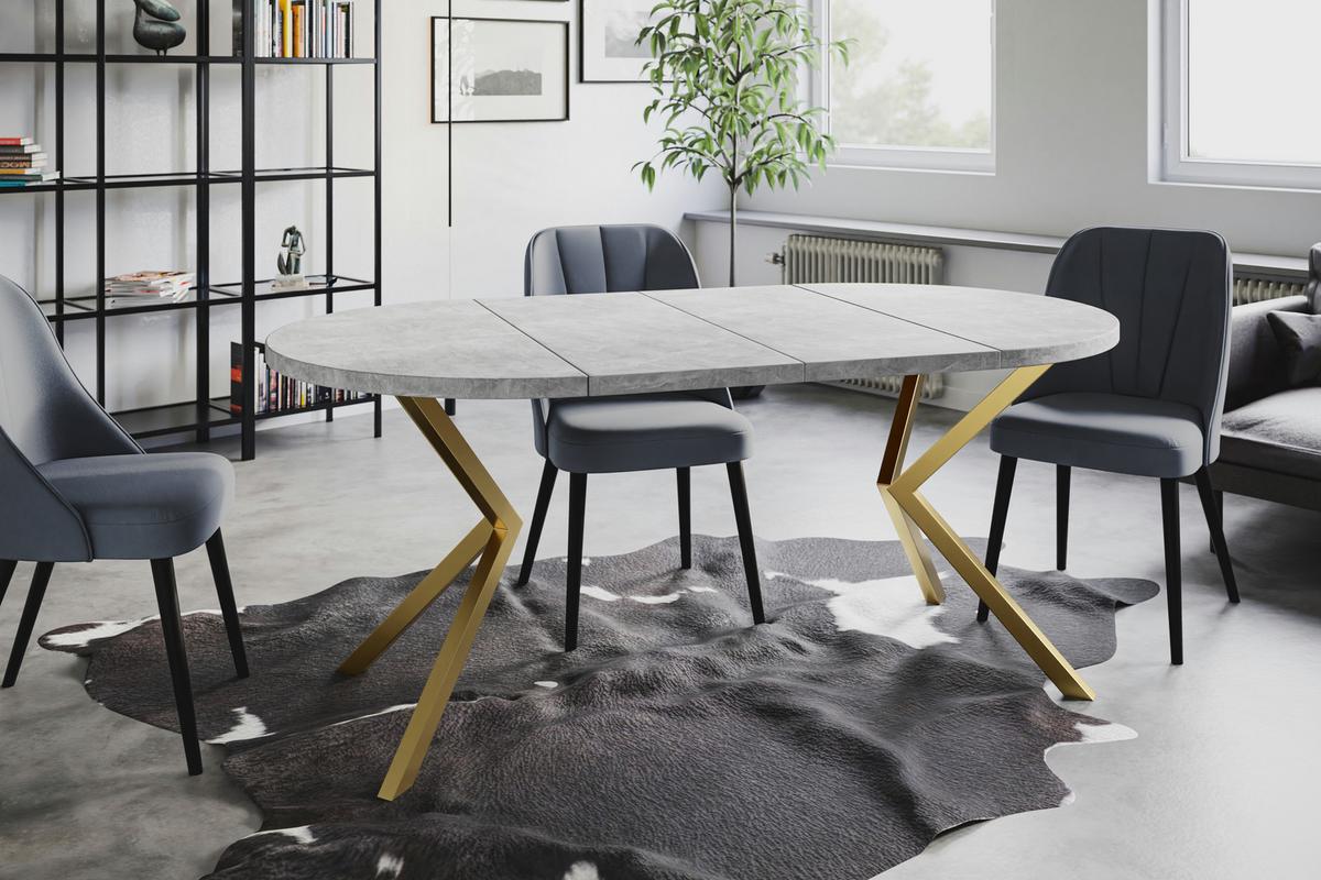 RUNDER Esszimmertisch LOFT LITEN, ausziehbarer Tisch Durchmesser: 90 cm/170 cm, Wohnzimmertisch Farbe: Hellgrau, mit Metallbeinen in Farbe Gold - Goldfarben/Grau, Holzwerkstoff (90/90/76cm) - Alpi-Möbel