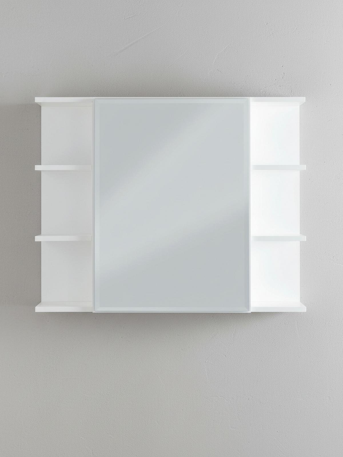 HÄNGESCHRANK Weiß aus Spanplatte mit Spiegel und seitlichen Ablagen 80x64,5x20 cm - Weiß, Holz (80/65/20cm) - KADIMA DESIGN