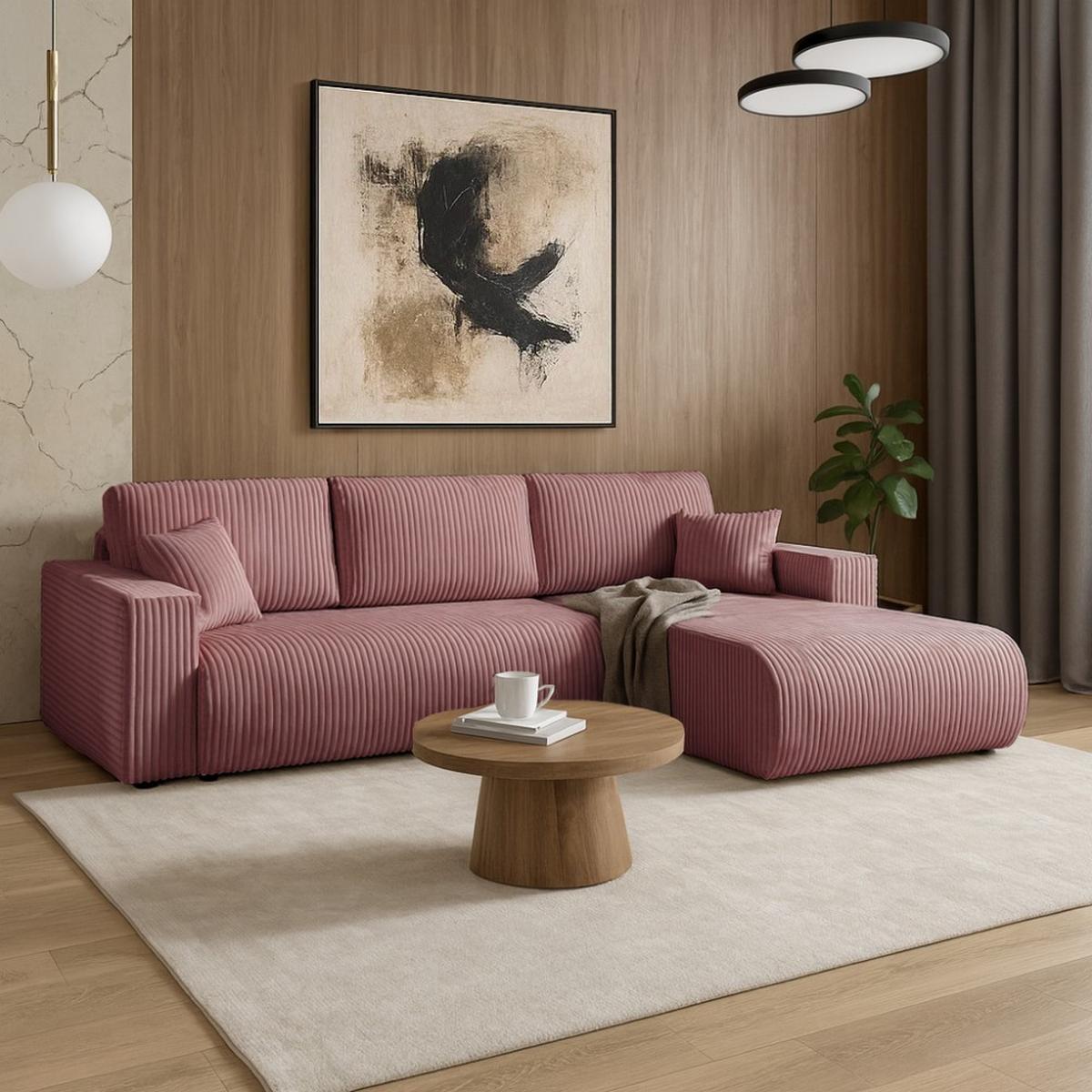 ECKSCHLAFSOFA Porto mit universelle Ottomane, Rosa - Schwarz/Rosa, Textil (288/190cm) - Beautysofa