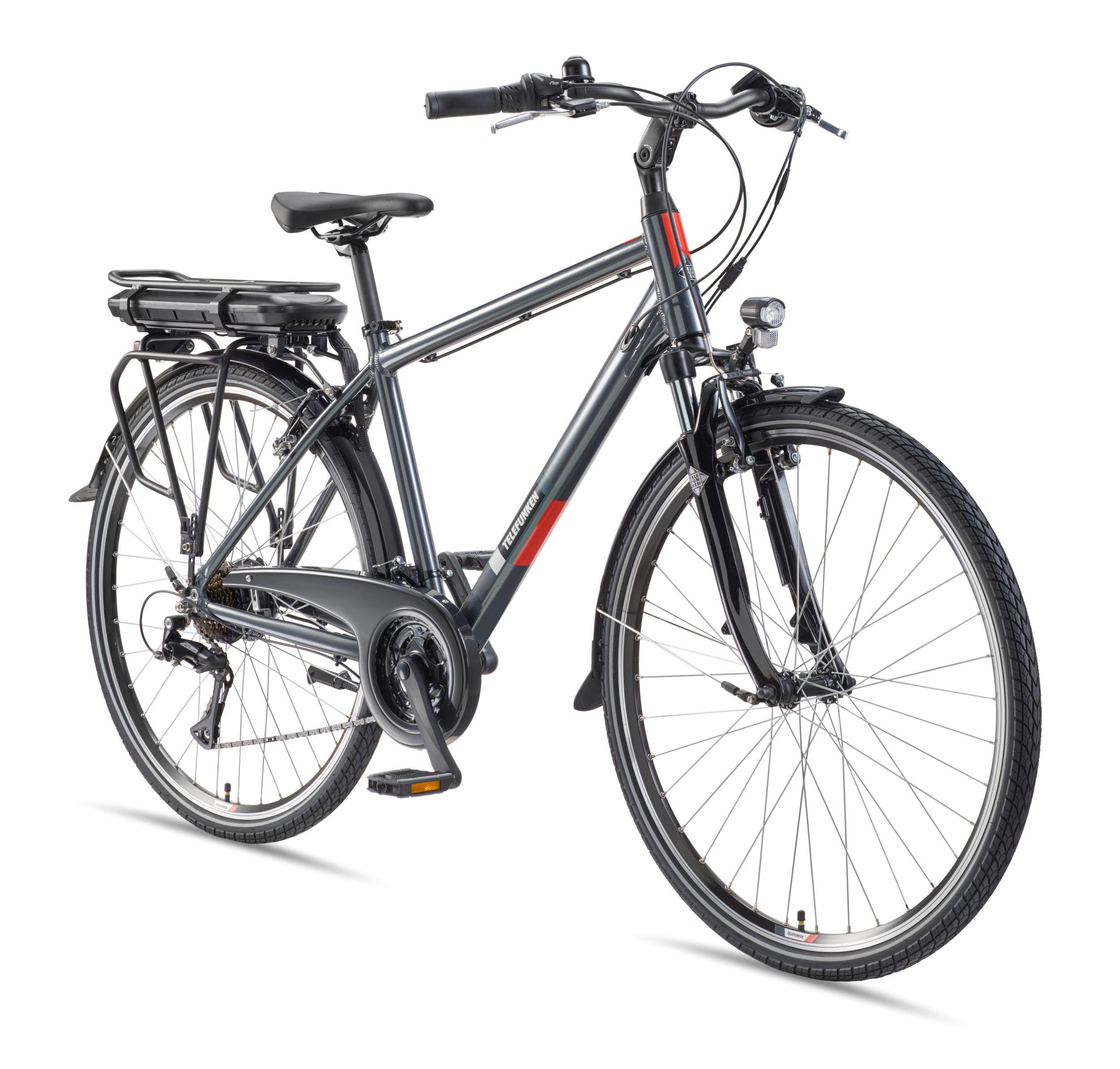 E-BIKE XT485 Trekking Elektrofahrrad 21-Gang Shimano Kettenschaltung, Pedelec, 14,5Ah, 37V Akku - Anthrazit, Metall (112cm) - Telefunken