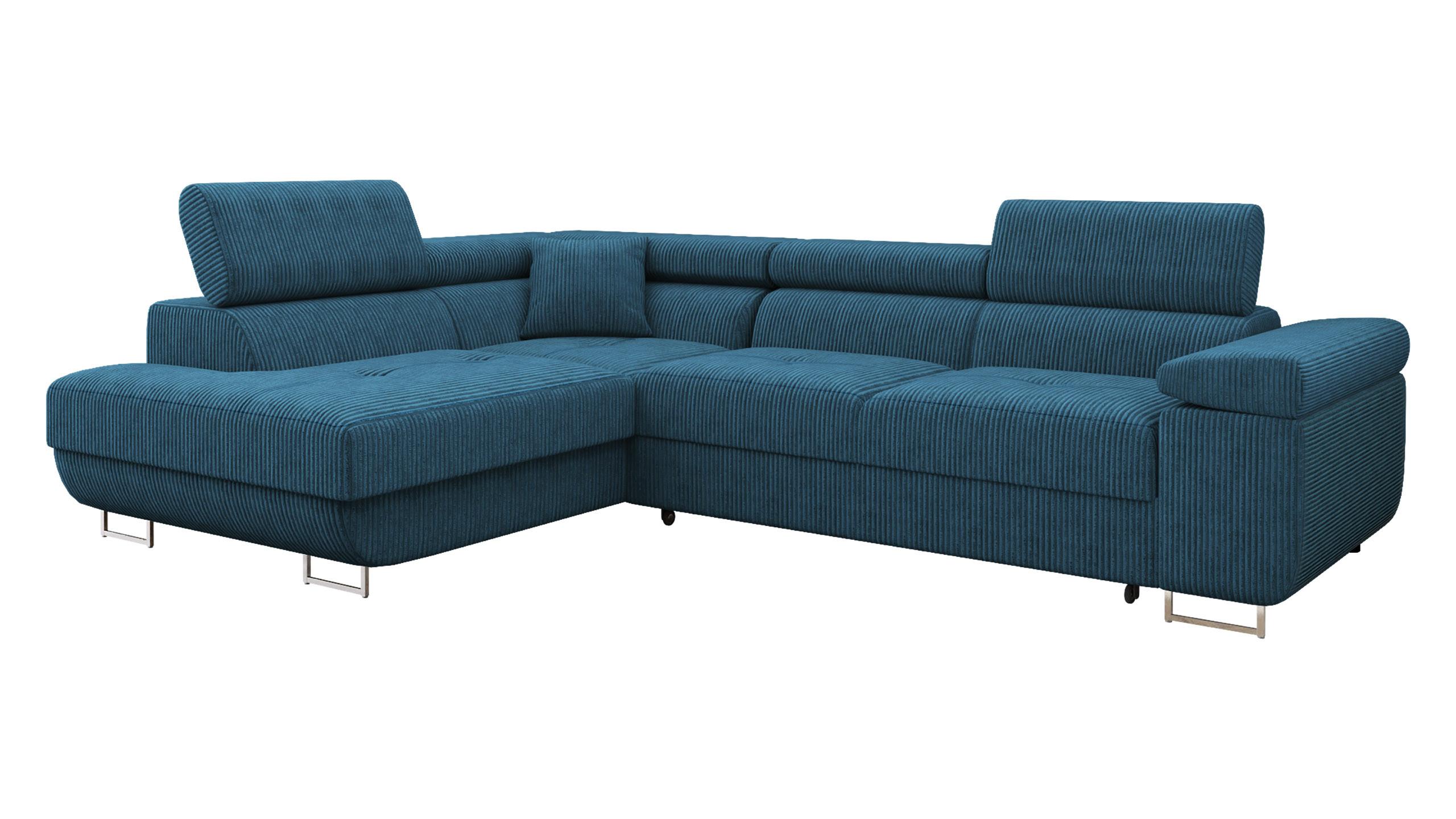 ECKSOFA Torezio Cord, Seite: Links - Blau, Holz/Textil (274/203cm) - MIRJAN24