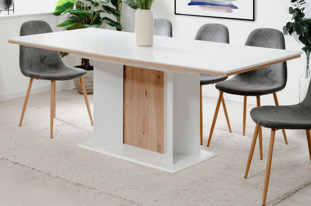 ESSTISCH weiß, Eiche Artisan, Säulentisch ausziehbar 160 - 200 x 90 cm - Weiß/Eiche Artisan, Holzwerkstoff (160/90/76cm) - Furn.Design
