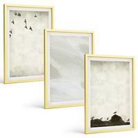 BILDER SET 3er Set - 40x60 cm Goldrahmen - Vögel, Steine, Pinselstriche, Verzierungen - Goldfarben, Kunststoff (40/60cm) - TULUP