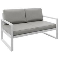 GARTENBANK Bellano Outdoor 2-Sitzer Polster-Loungebank, Stahlgestell Weiß, Taupe 76/146/80 cm - Beige, Textil (146/86/80cm) - WFL GROUP