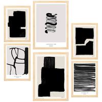 POSTER Set Mit 6 Japanische Tuschekunst Schwarzweiß A3 & A4 Rahmen Aus Hellem Holz - Beige, Papier (29/3cm) - Nacnic