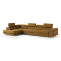 ECKSOFA VICENTE Gelb Velours-Stoff mit Schlaffunktion - Gelb, Holz (346/202cm) - MASSENO