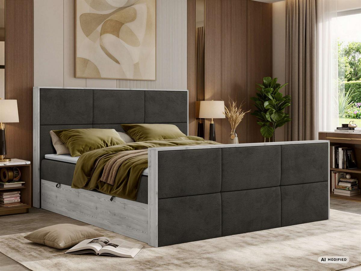 BOXBETT DELNOR DUO 200/200 - Dunkelgrau Velvet - Topper T25 - H4 - Dunkelgrau/Anthrazit, Kunststoff/Textil (200/200cm) - MKS