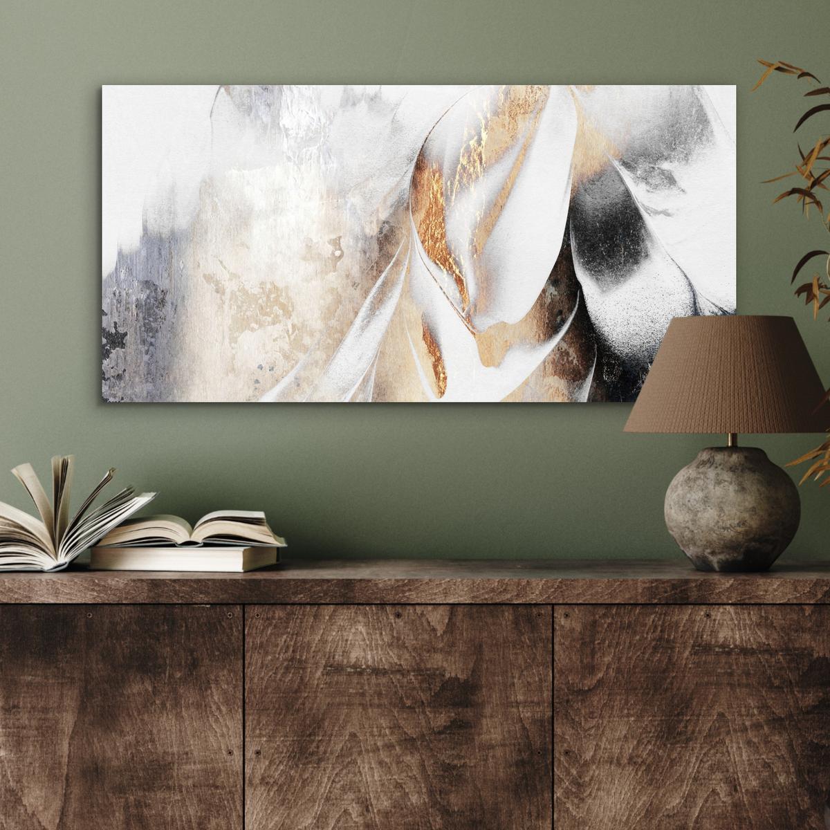METALLBILD Luxus - Abstrakt - Gold - Weiß 80x40 cm - Goldfarben, Metall (80/40cm) - MuchoWow