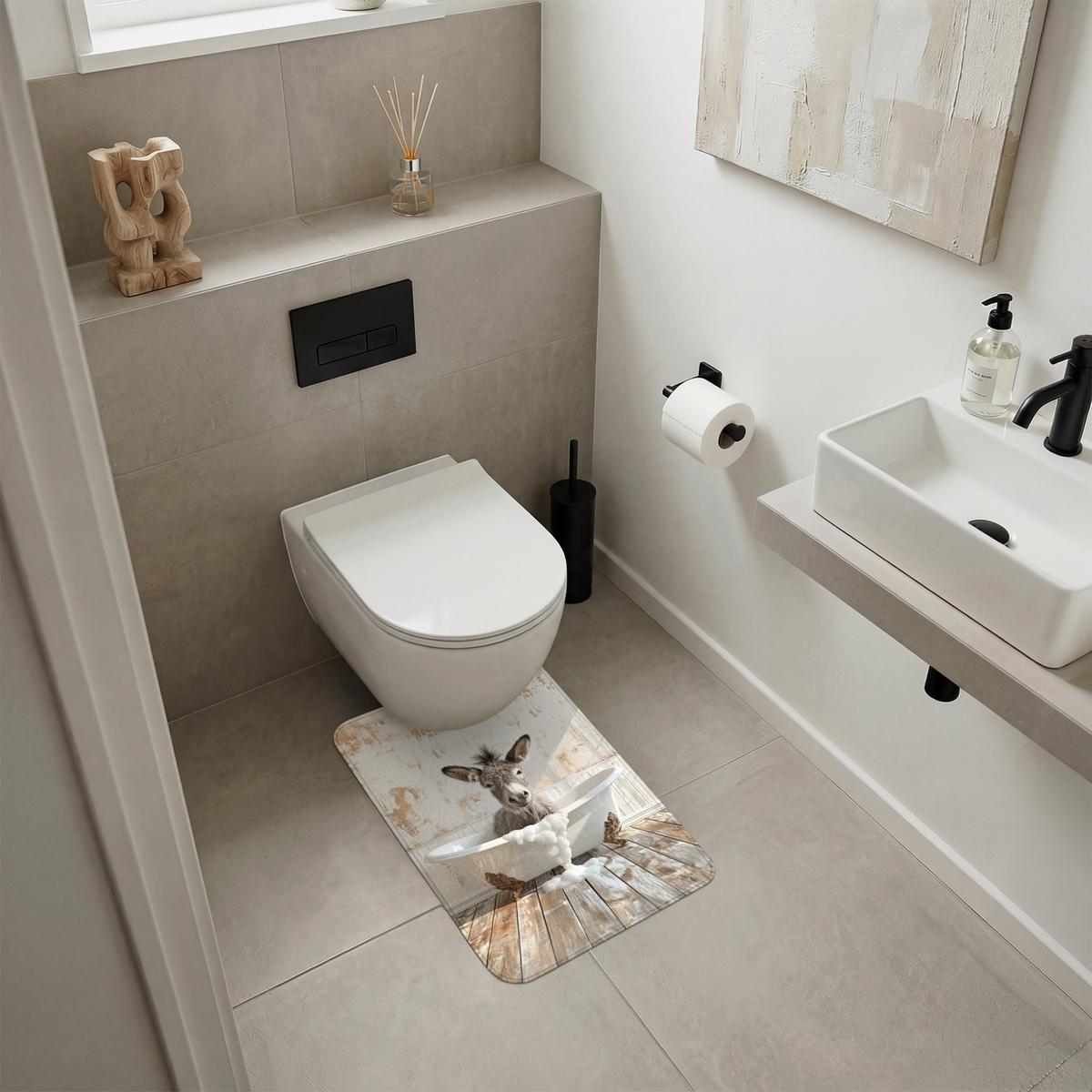 WC-VORLEGER Esel - Tiere - Badewanne - Schaumstoff WC Teppich 40x60 cm - Creme, Textil (40/1cm) - OnlyWow