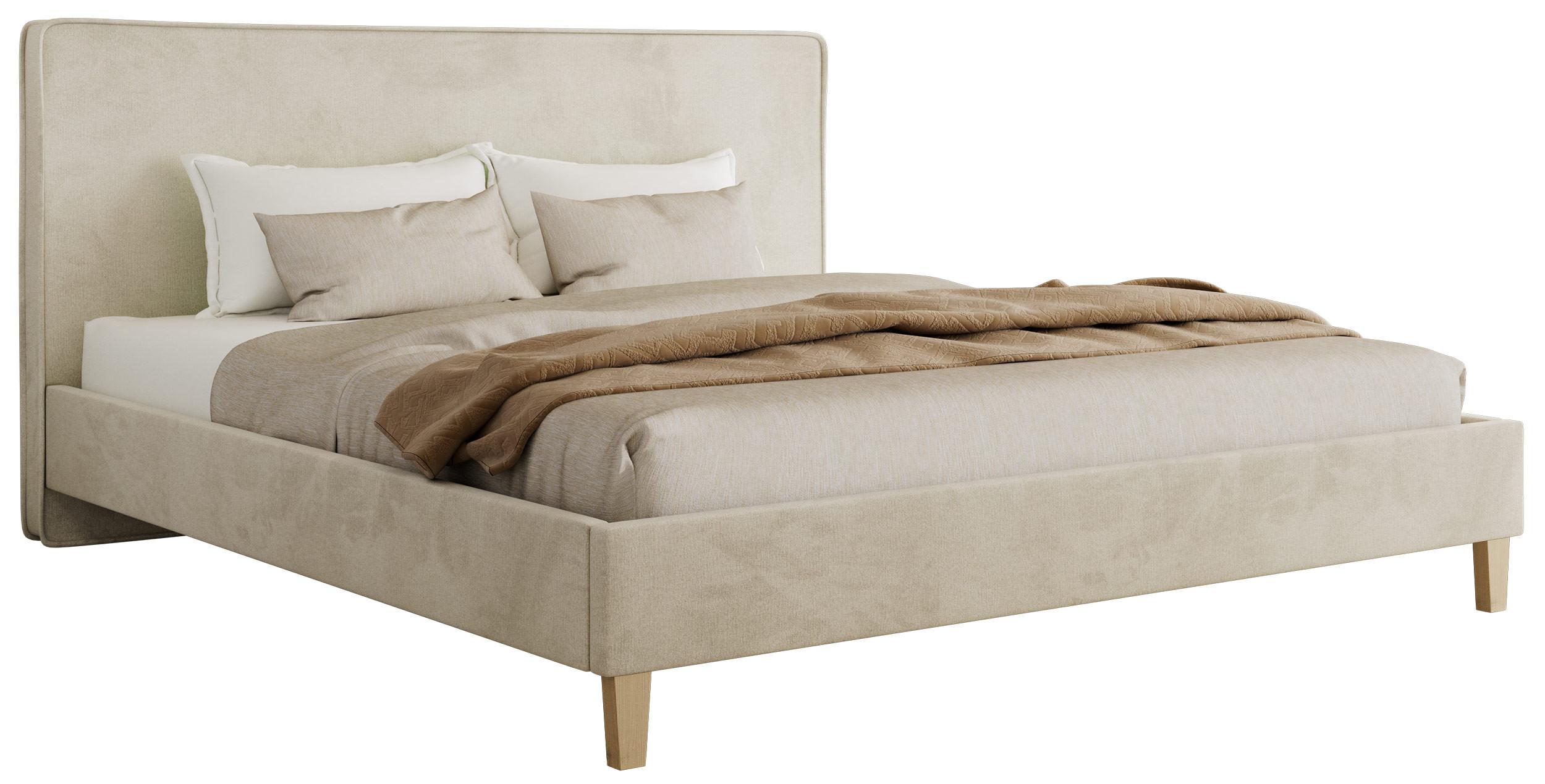 POLSTERBETT LUMARO CLASSIC 180/200 - Beige Velvet - Matratze Pocket - Beige/Kernbuche, Holz/Textil (180/200cm) - MKS