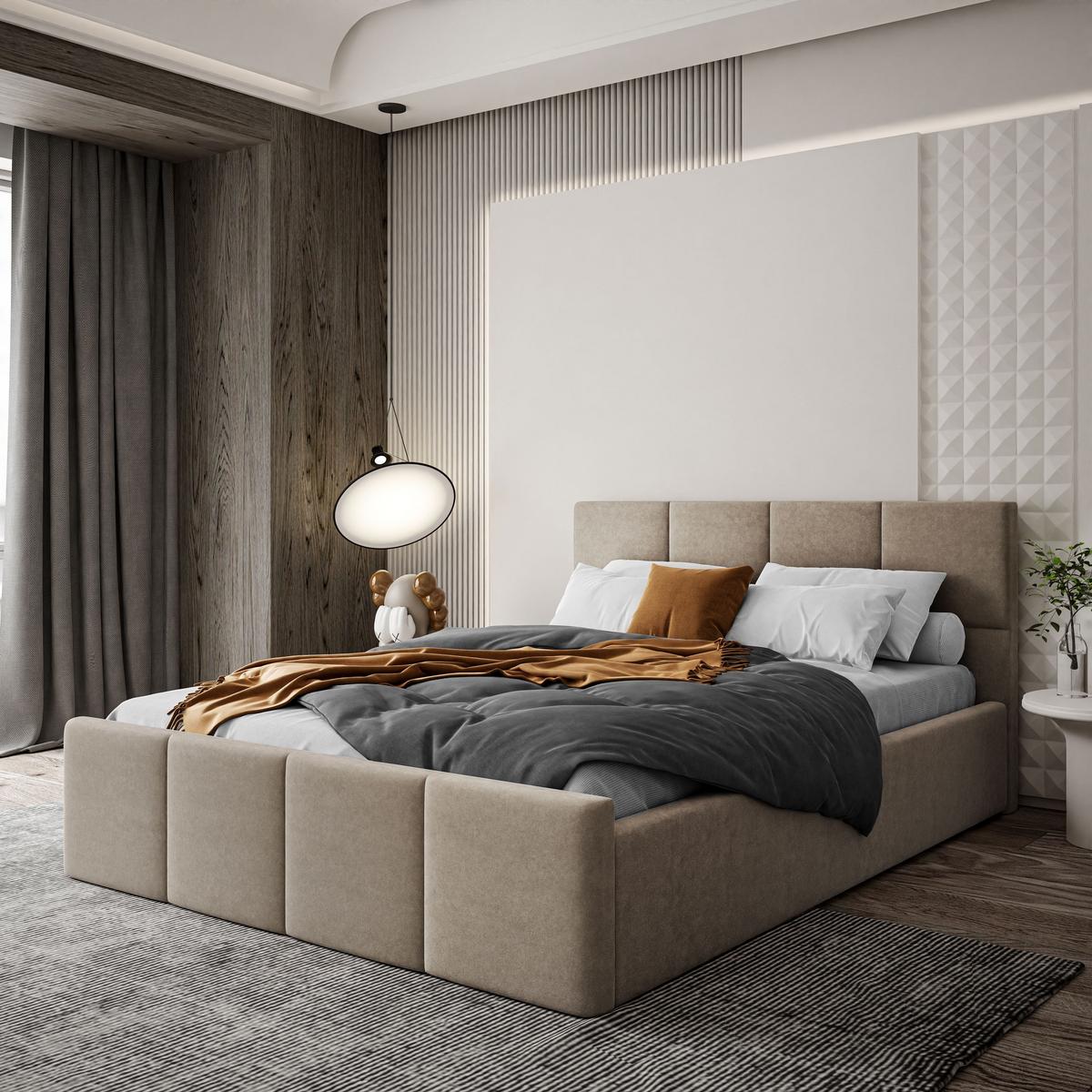 POLSTERBETT AVA 140x200 cm Boston Trufa, 34 Holzlatten, Kopfteil 91 cm - Beige, Textil (140/200cm) - Lookway