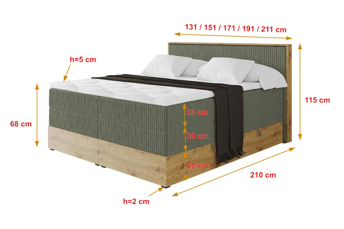 BOXSPRINGBETT LOLLI9 -KING 120x200 - H3/H4 Olivgrün - Olivgrün, Holzwerkstoff (120/200cm) - ALTDECOR
