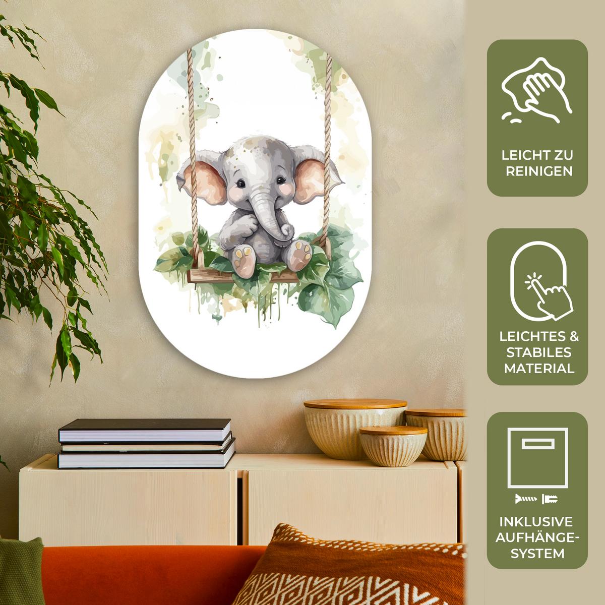 WANDBILD Elefant - Tier - Kinder - Dschungel Wanddeko Schlafzimmer 60x90 cm - Hellgrau, Kunststoff (60/90cm) - MuchoWow