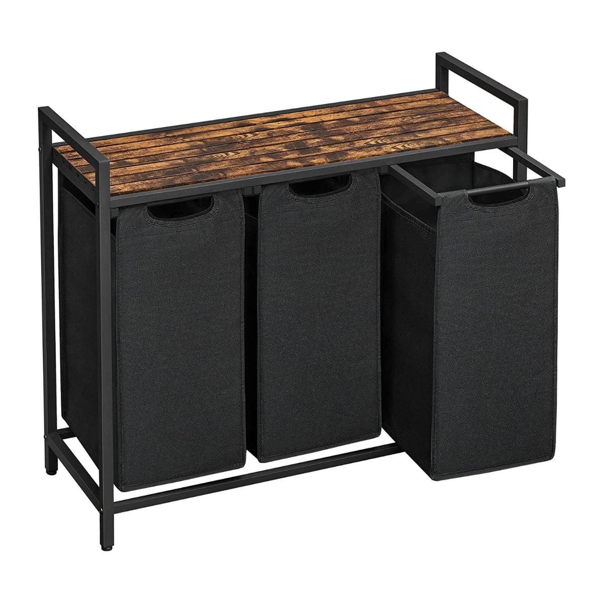 WÄSCHEBEHÄLTER mit 3 Fächern 38L - Schwarz, Holzwerkstoff (33/72/97.5cm) - Calicosy