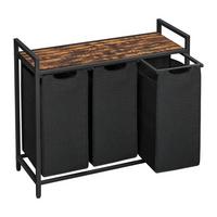 WÄSCHEBEHÄLTER mit 3 Fächern 38L - Schwarz, Holzwerkstoff (33/72/97.5cm) - Calicosy