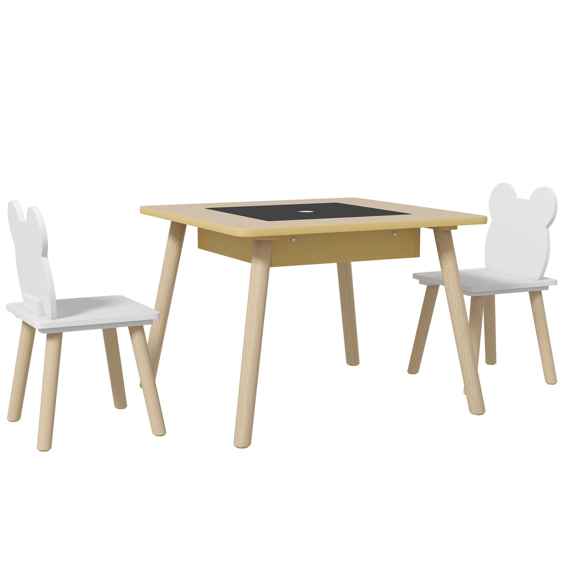 KINDER-TISCH-STUHL-SET 3er Set MDF Naturholz - Weiß/Naturfarben, Holz/Holzwerkstoff (60/44/60cm) - AIYAPLAY