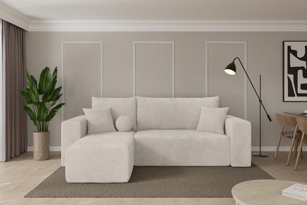 ECKSOFA mit Schlaffunktion Ottomane Links SENO-L 249x139x85 Creme Cord - Ecru/Creme, Holzwerkstoff/Kunststoff (249/139cm) - ALTDECOR