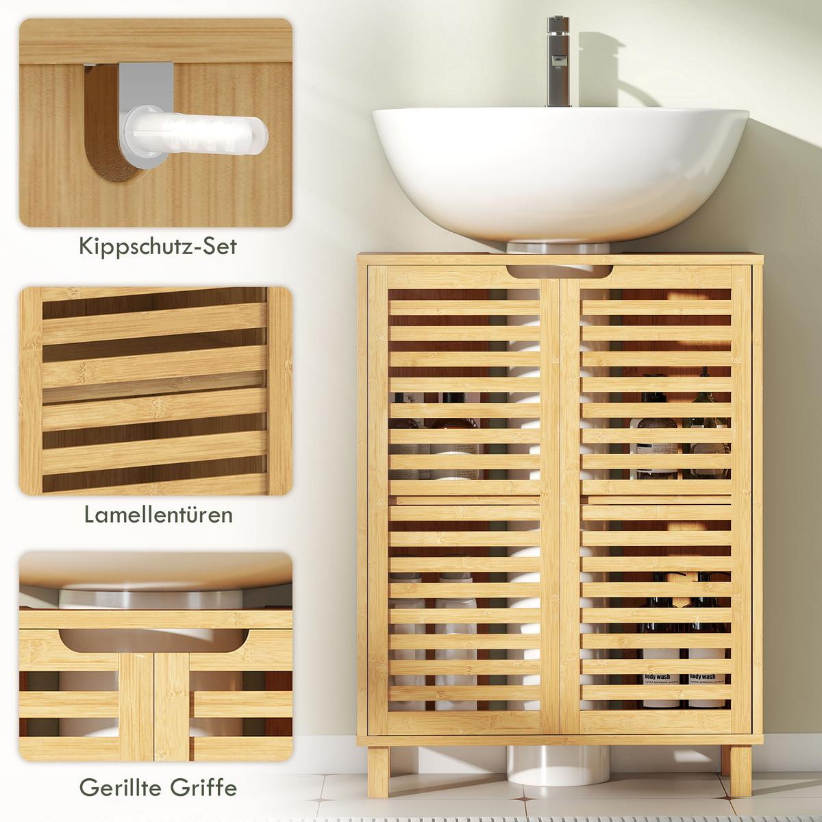 WASCHBECKENUNTERSCHRANK Bambus Naturholz - Naturfarben, Holz (30/80/60cm) - HOMCOM