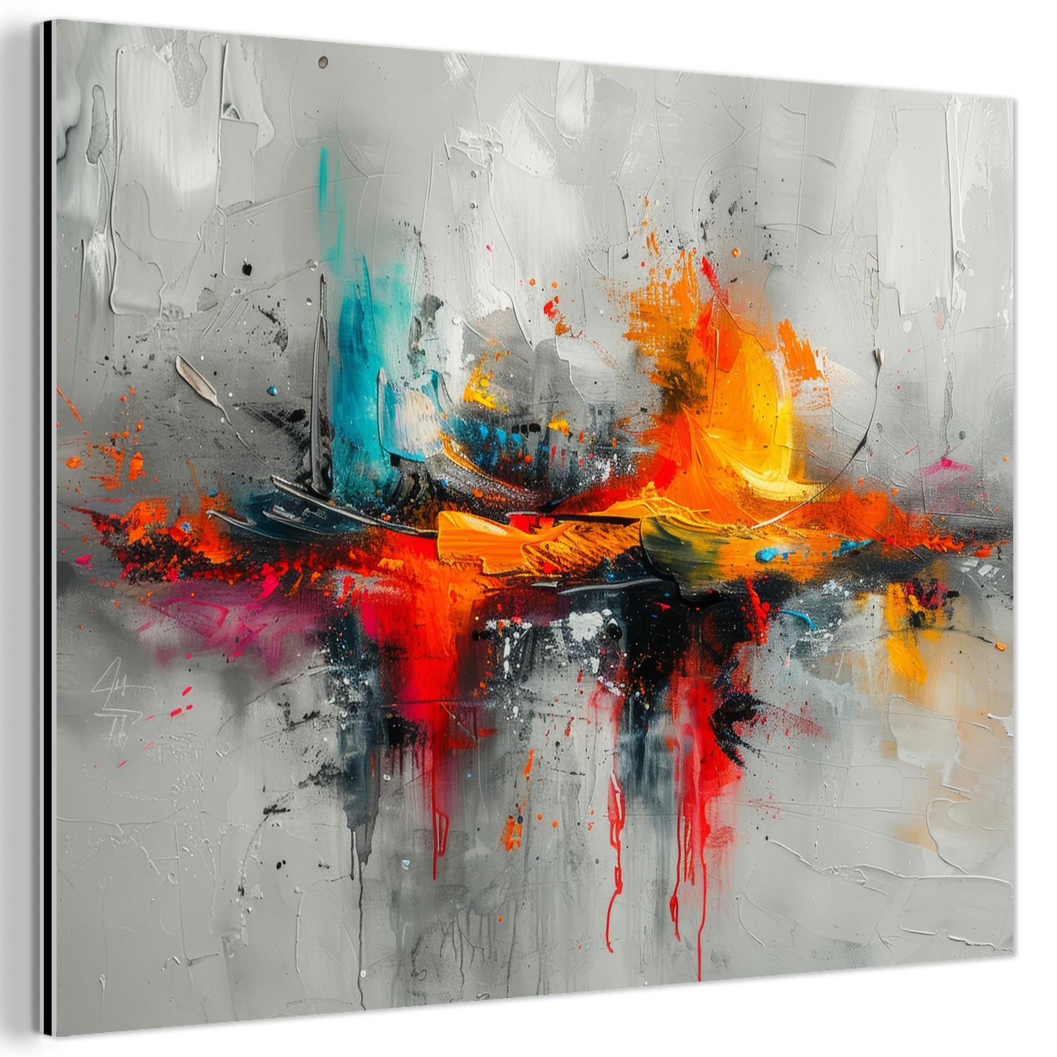 METALLBILD Moderne Kunst - Orange - Grau - Abstrakt 40x30 cm - Hellgrau, Metall (40/30cm) - MuchoWow