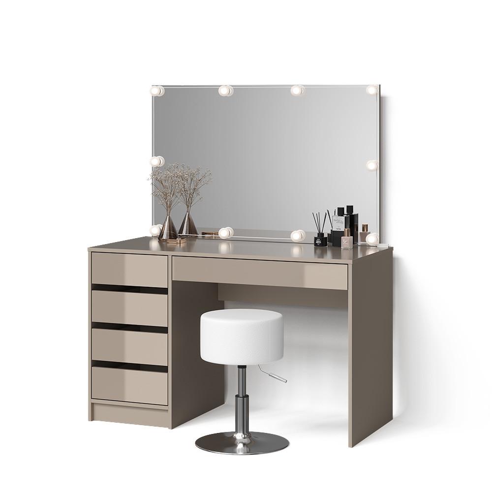 SCHMINKTISCH Imola Greige mit LED Beleuchtung und Hocker - Greige, Holzwerkstoff (120/75/55cm) - Livinity®