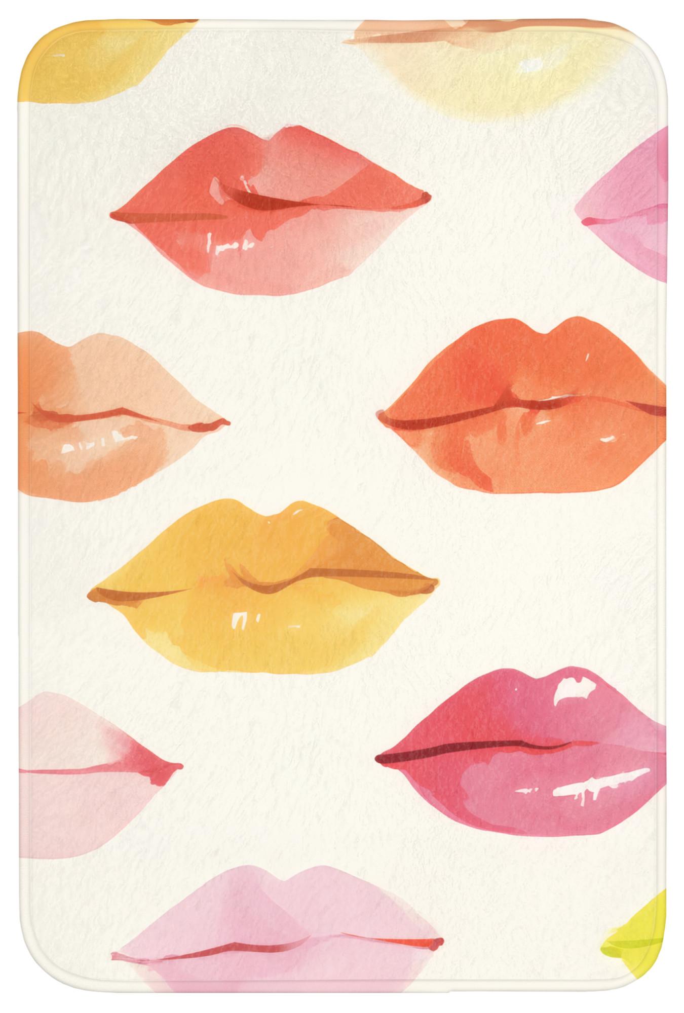 BADEMATTE Lippen - Bunt - Glänzend Rutschfest 60x90 cm - Rosa, Textil (60/90cm) - OnlyWow