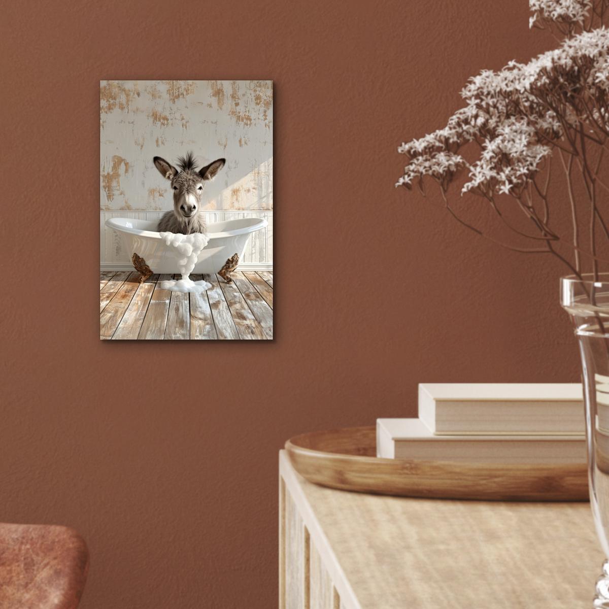 METALLBILD Esel - Tiere - Badewanne - Schaumstoff 20x30 cm - Weiß, Metall (20/30cm) - MuchoWow