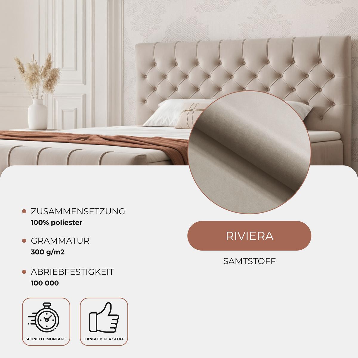 BOXBETT JOLIE 180x200 cm mit Matratze, Graubeige - Greige, Textil (180/200cm) - Idohome