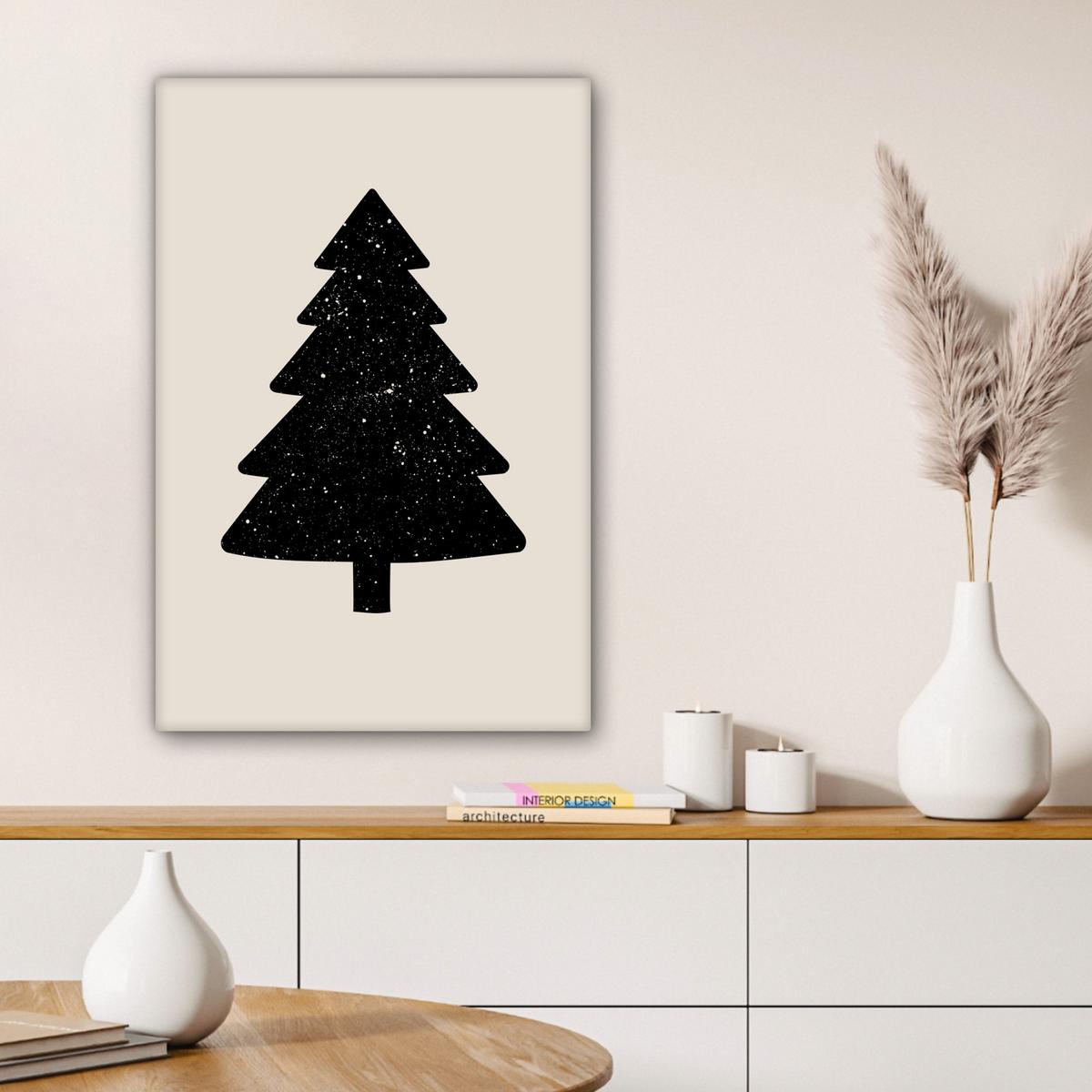 LEINWANDBILD Weihnachtsbaum - Schwarz - Urlaub - Beige Wanddeko 40x60 cm - Schwarz, Textil (40/60cm) - MuchoWow