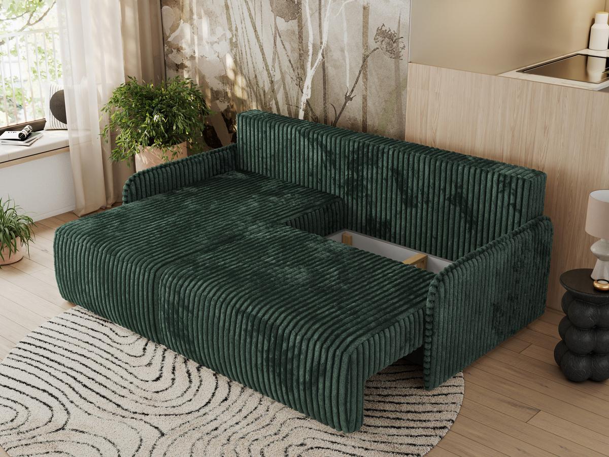 ECKSCHLAFSOFA ARPA L Grün Cord - links - Schwarz/Grün, Kunststoff/Textil (198/150cm) - MKS