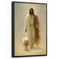 LEINWAND Bilder mit Rahmen - Schaf - Jesus - Pinselstriche - Abstrakt - 40x60 - Beige, Textil (40/60cm) - MuchoWow