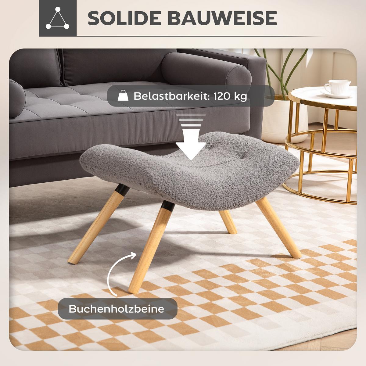 SITZHOCKER, Fußhocker, Polsterhocker, Fußstütze bis 120 kg belastbar Hellgrau - Hellgrau, Kunststoff (45/38/67cm) - HOMCOM