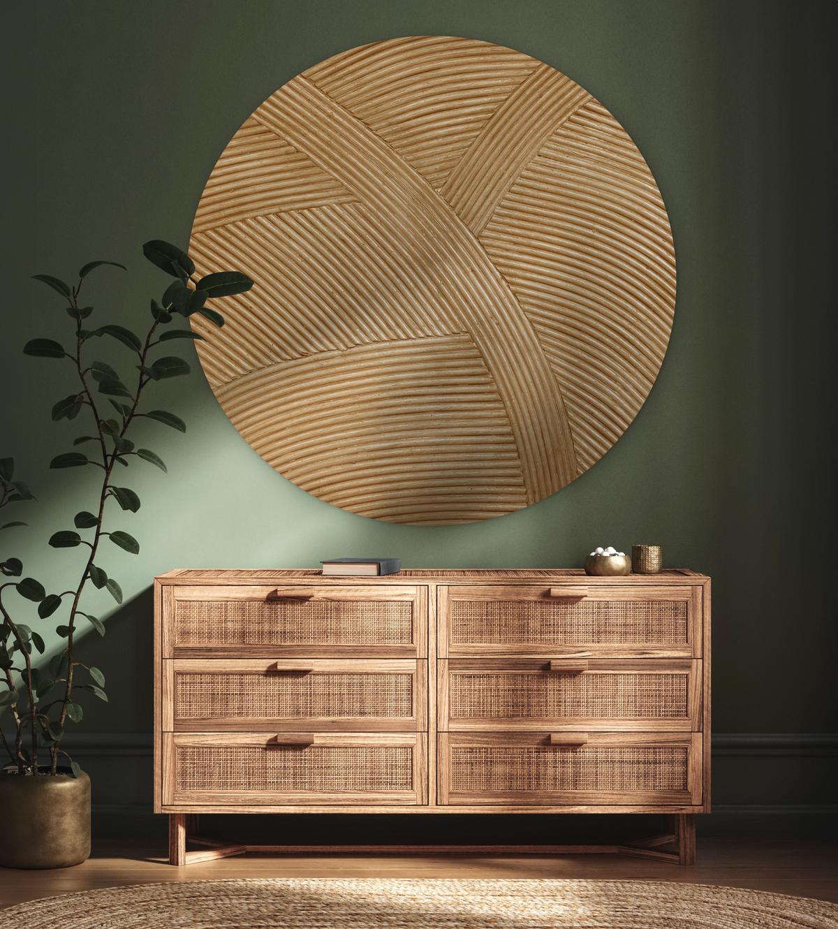 WANDBILD Struktur - Natur - Kunst - Rattan Wandbild 120x120 cm - Naturfarben, Kunststoff (120/120cm) - MuchoWow