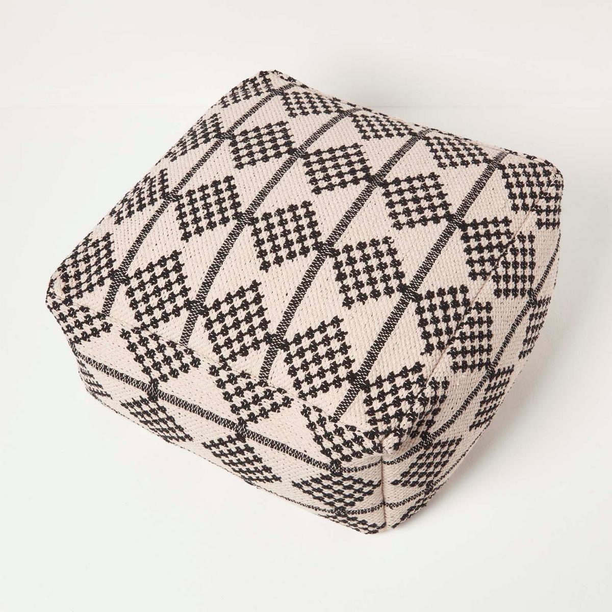 SITZPOUF Adana schwarz-creme gemustert, 55/55/30 cm - Schwarz, Textil (55/30/55cm) - Homescapes