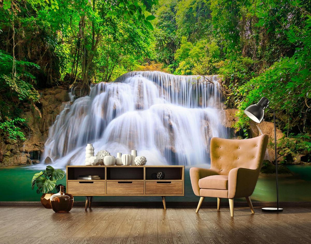 FOTOTAPETE Wasserfall 3D Natur 150x105 - Multicolor, Papier (150/105cm) - Wallarena