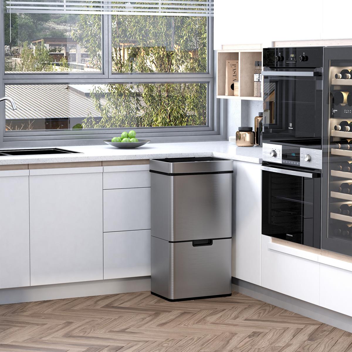 MÜLLEIMER Mülltrennsystem Abfalleimer mit Sensor 72 l 3 Fächer Edelstahl Silber - Silberfarben, Metall (30/81/42cm) - HOMCOM