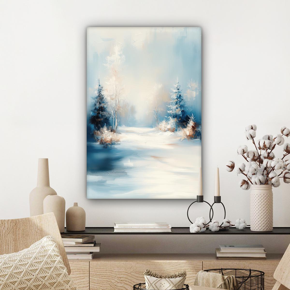 LEINWANDBILD Wald - Winter - Natur - Abstrakt - Schnee Wanddeko 40x60 cm - Weiß, Textil (40/60cm) - MuchoWow