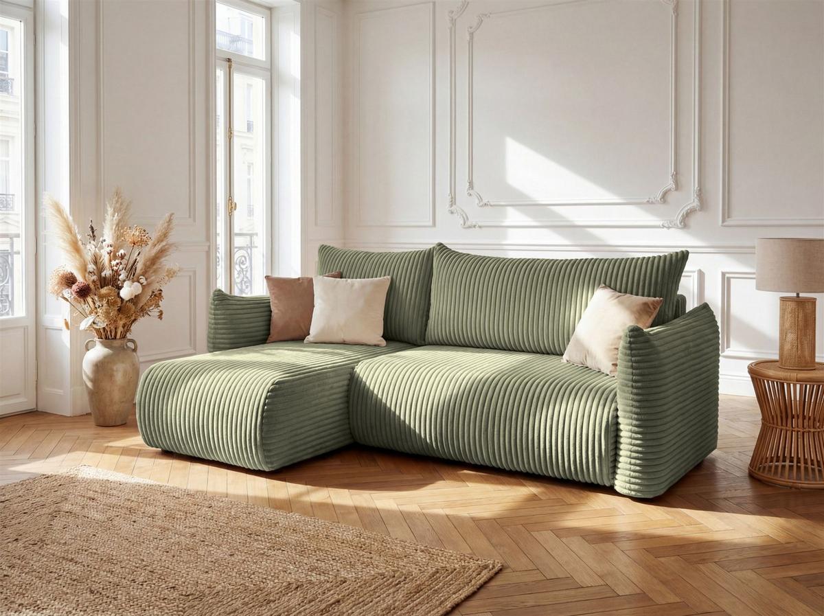ECKSOFA Mailand Xs Mit Schlaffunktion - Olivgrün, Holzwerkstoff/Textil (154/226cm) - Fun Möbel