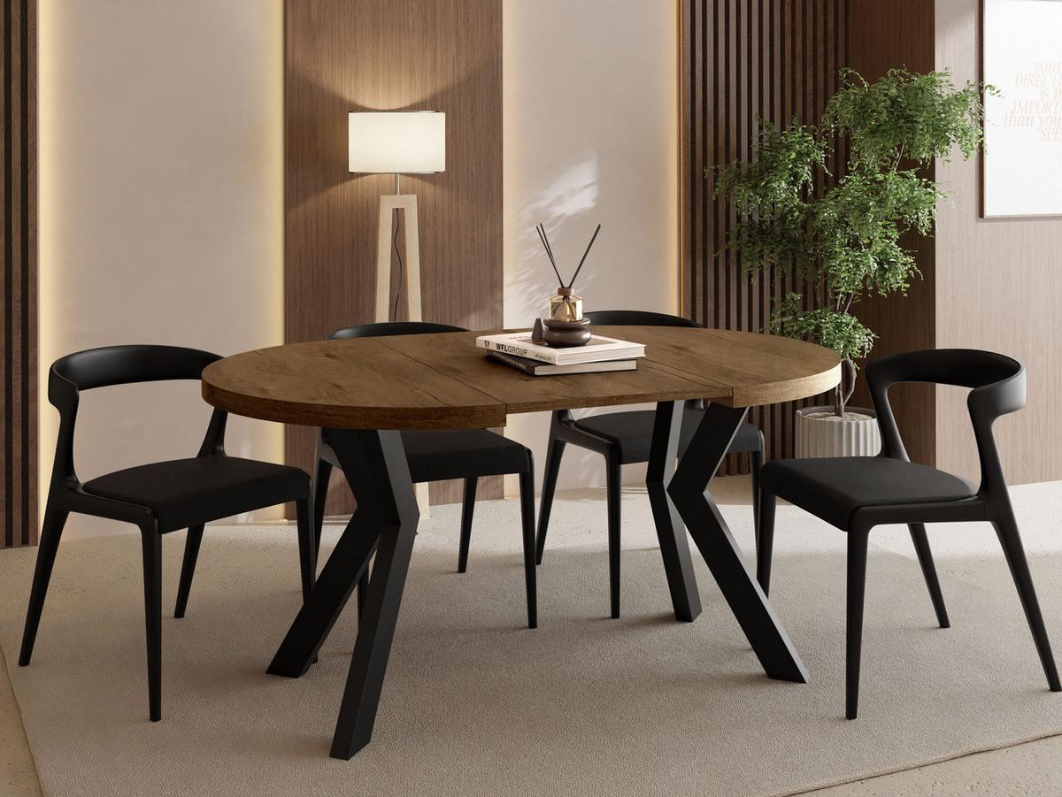 ESSTISCH Savio rund ausziehbar verlängerbar, Eiche Braun Rustikal 80-130/80/77 cm - Alteiche/Schwarz, Holz/Holzwerkstoff (80/130/77cm) - WFL GROUP