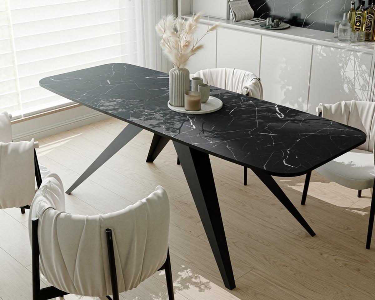 AUSZIEHTISCH FENTO 160/80/76 cm, Schwarz / Grigia Pietra (Steingrau) - Schwarz/Grau, Holzwerkstoff/Metall (80/160/76cm) - Idohome