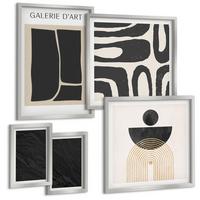 BILDER SET 5er Set - 50x50 cm & 20x30 cm & 40x60 cm Silberner Rahmen - Abstrakte Marmorformen - Silberfarben, Kunststoff (40/60cm) - TULUP
