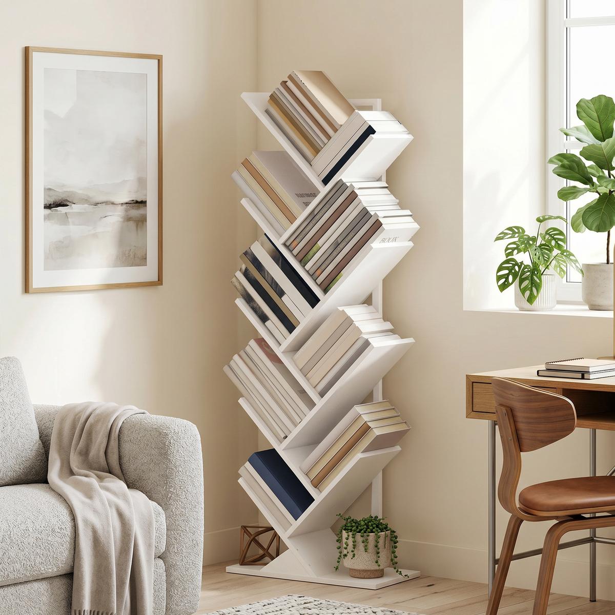 BÜCHERREGAL Spanplatte Stahl Weiß - Weiß, Holzwerkstoff (24/136/50cm) - HOMCOM