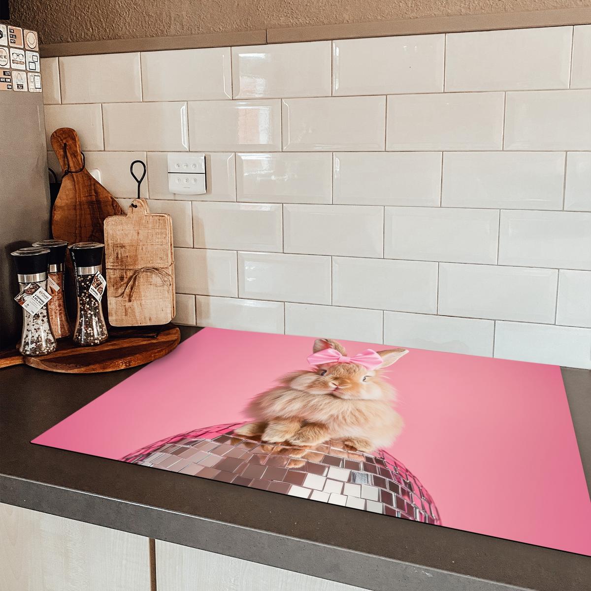 HERDABDECKPLATTE Schleife - Discoball - Kaninchen Ceranfeldabdeckung 76x51.5 cm - Pink, Kunststoff (76/51.5/0.2cm) - MuchoWow