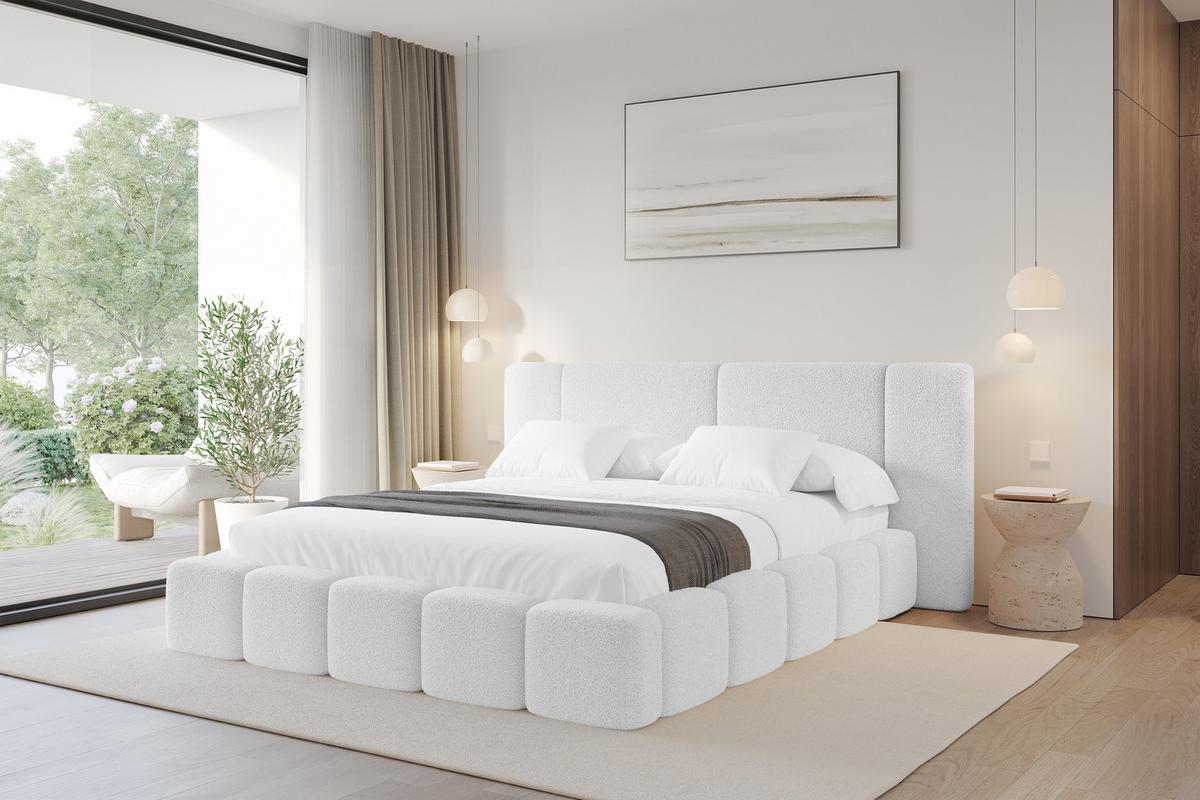 POLSTERBETT mit Bettkasten und Lattenrost, Boxbett ohne Matratze - NILO 160x200 Weiß - Weiß, Holzwerkstoff/Textil (160/200cm) - ALTDECOR