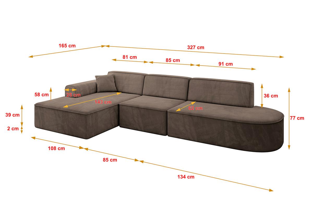 ECKSOFA Ottomane Links IREA-L2-v3 - 327x165x77 cm Braun - Braun, Holzwerkstoff/Textil (327/165cm) - ALTDECOR
