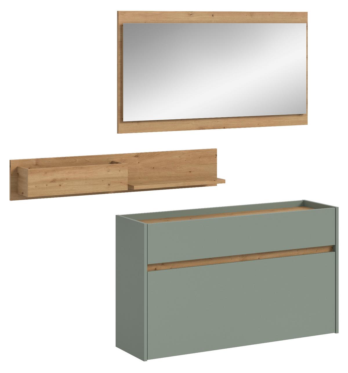 GARDEROBE-SET Salbei und Artisan Eiche, Garderobe 3-teilig, 140 x 197 cm, Borga - Salbeigrün/Eiche Artisan, Holzwerkstoff (140/197/32cm) - Inn.Furn